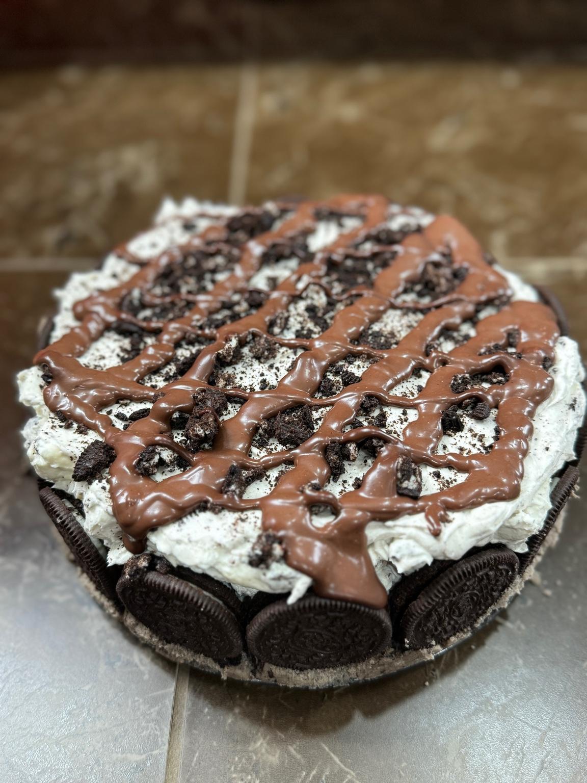 A finished No-bake Oreo Cheesecake is sh