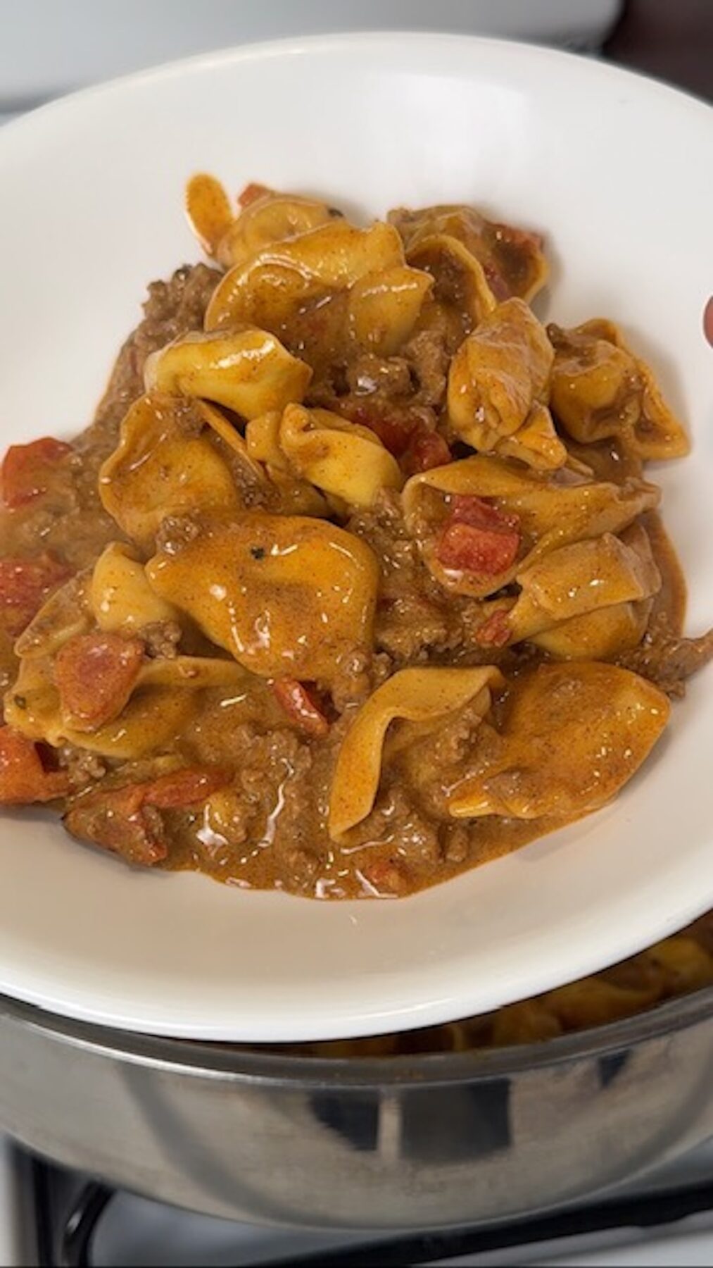 A bowl of a taco tortellini.