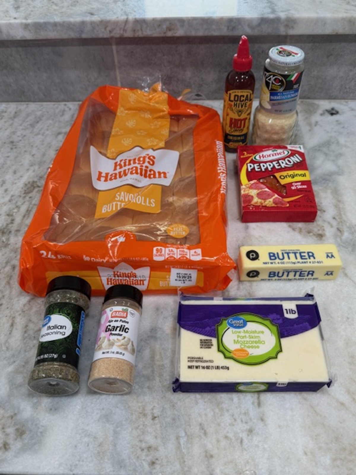 Ingredients for pepperoni pizza sliders.