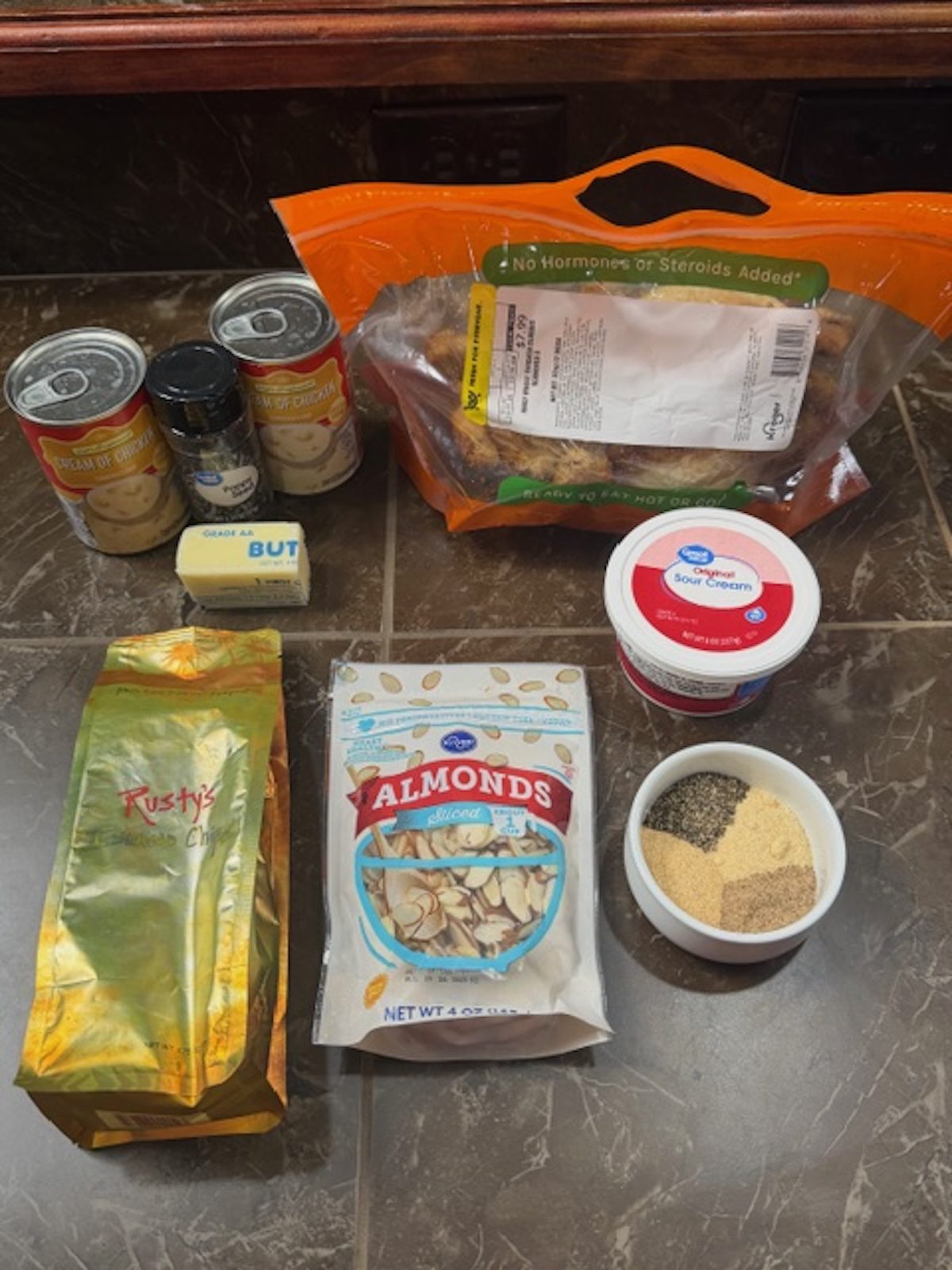 Ingredients for poppyseed chicken casserole.