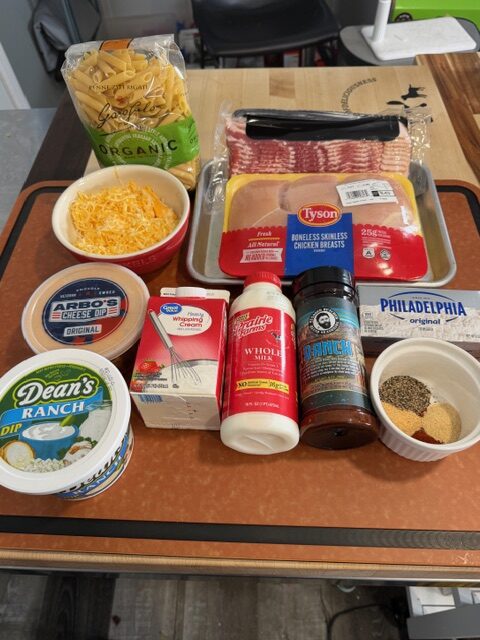 Ingredients for crack chicken pasta.
