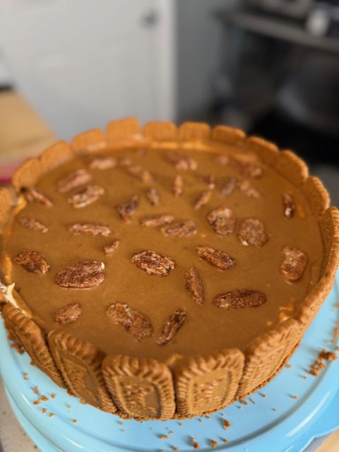 Finished no bake carrot cake cheesecake with biscoff crust.