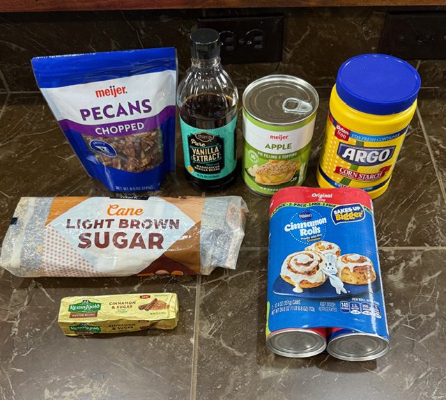 Ingredients for caramel apple bubble bake.