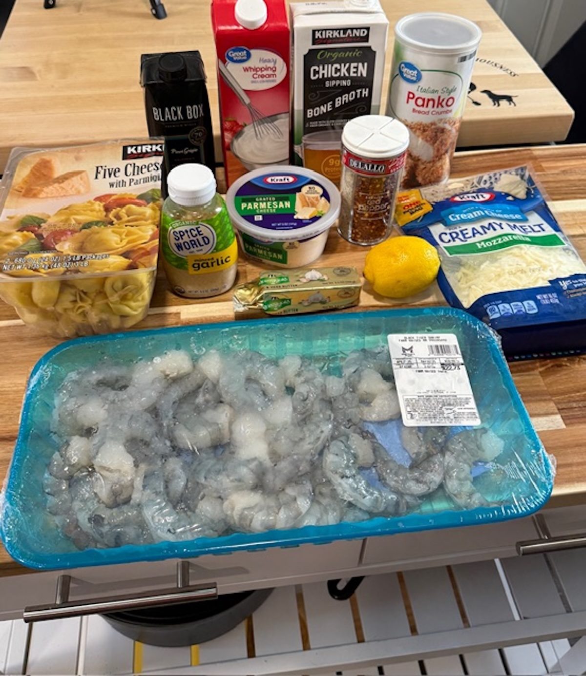 Ingredients for shrimp tortellini.