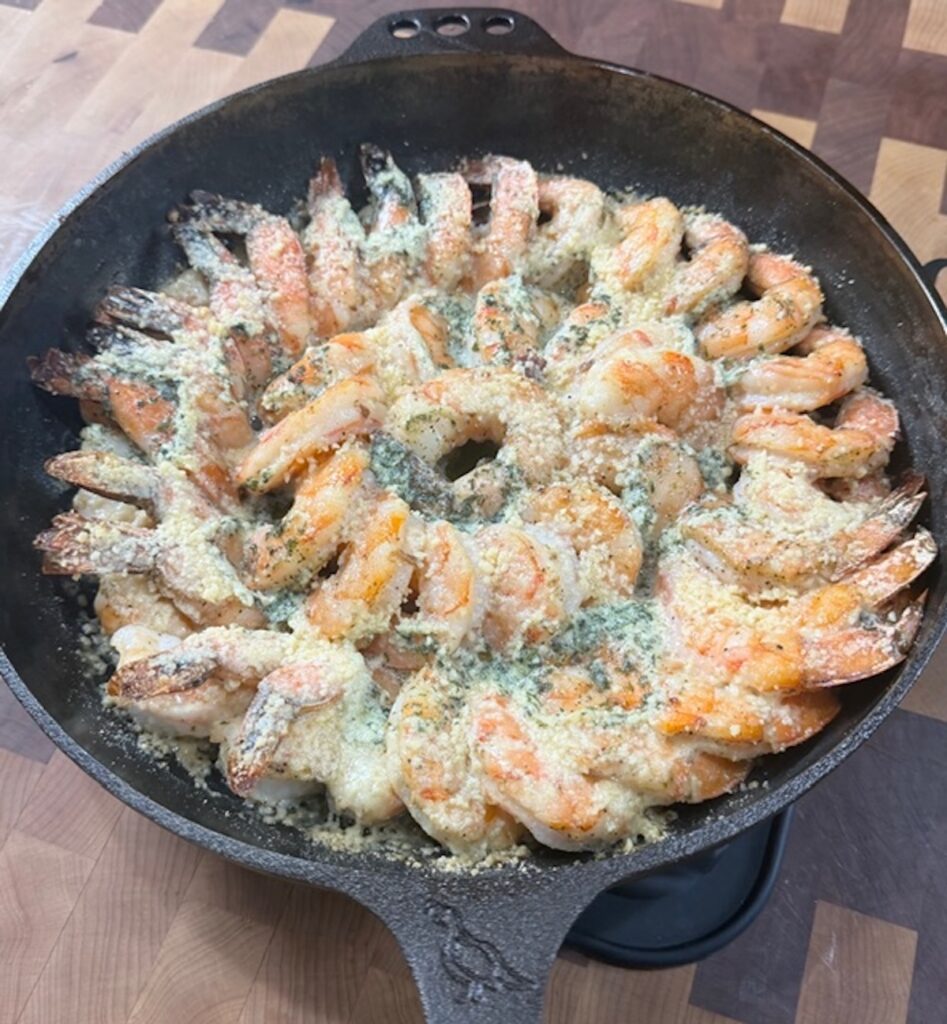 Cast iron shrimp scampi.