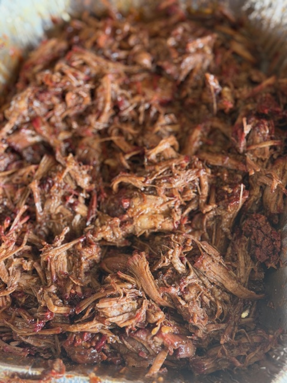 bbq pulled beef cooked and shredded