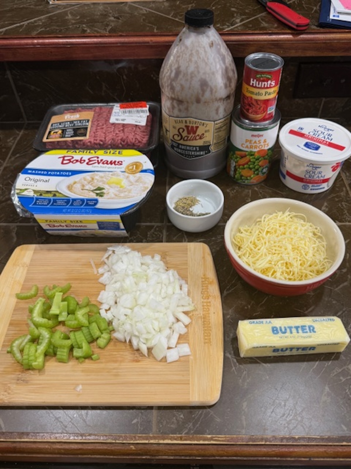 Ingredients for cottage pie