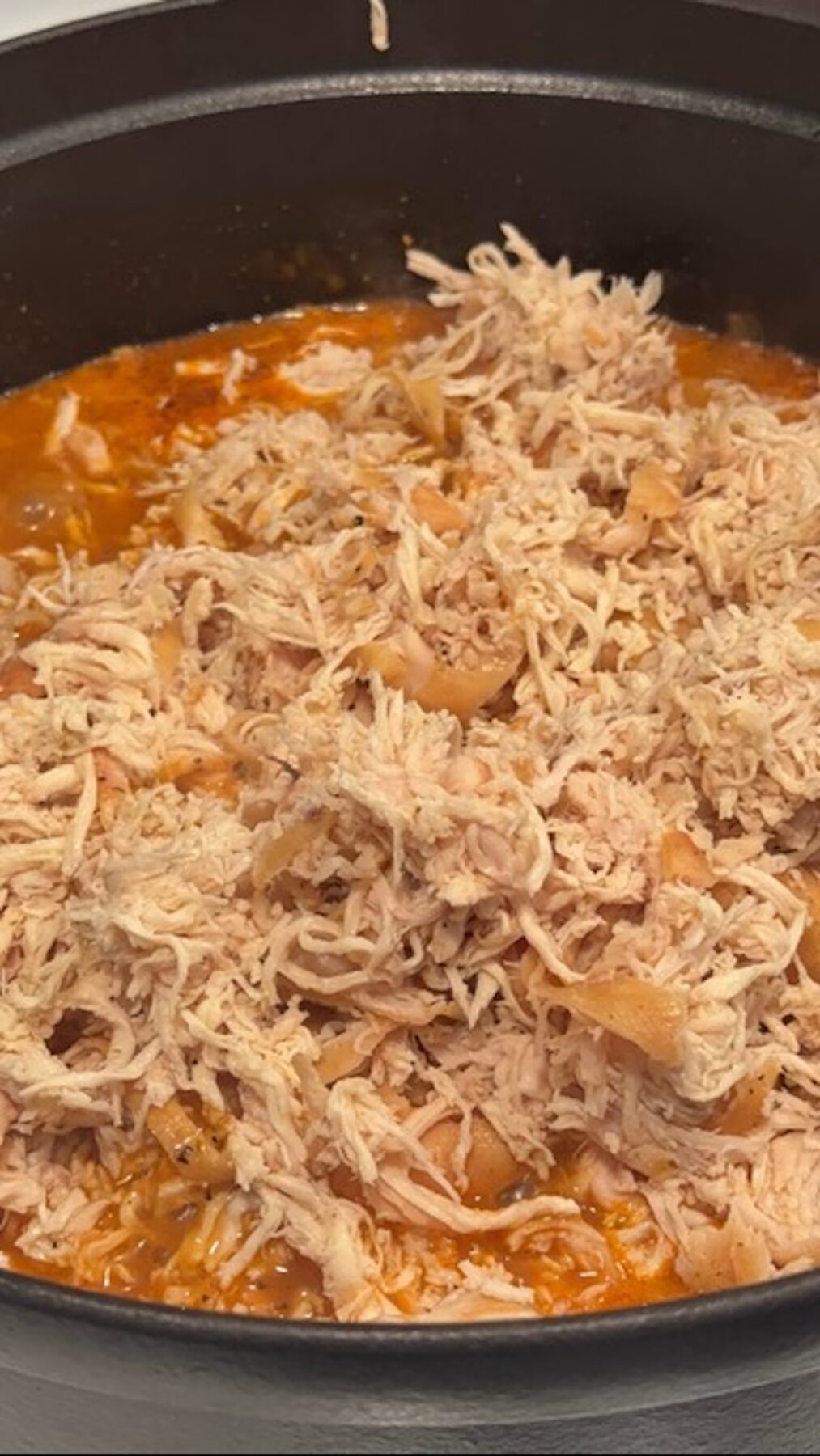 shredded chicken added to marry me chicken potato soup
